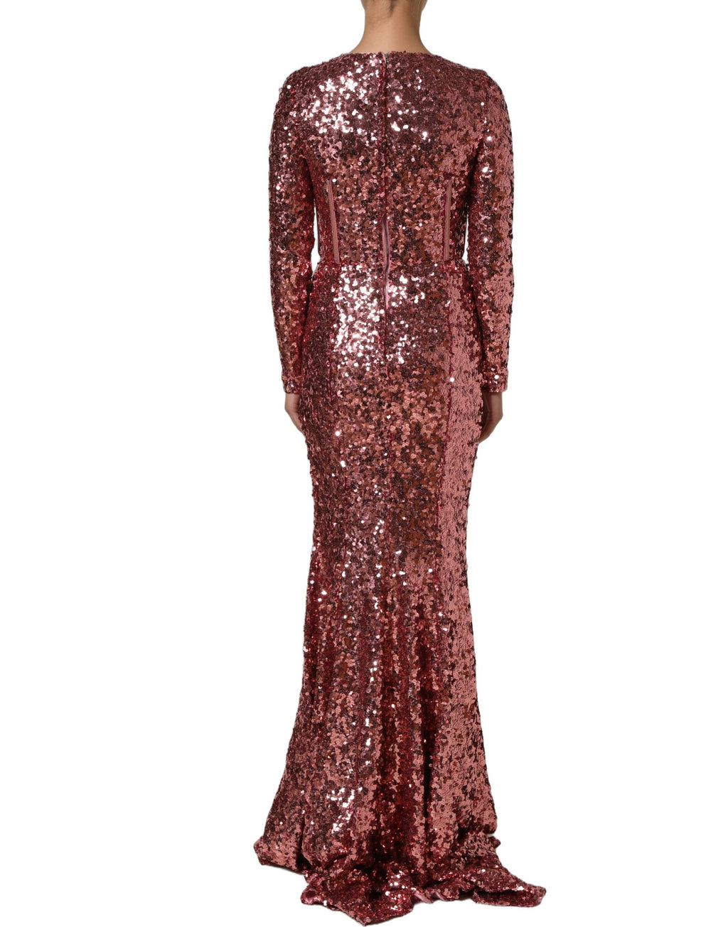Dolce & Gabbana Pink Long Sequined Corset Detailing Gown Dress