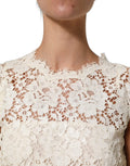 Dolce & Gabbana White Cotton Corded Lace Sleeveless Midi Dress