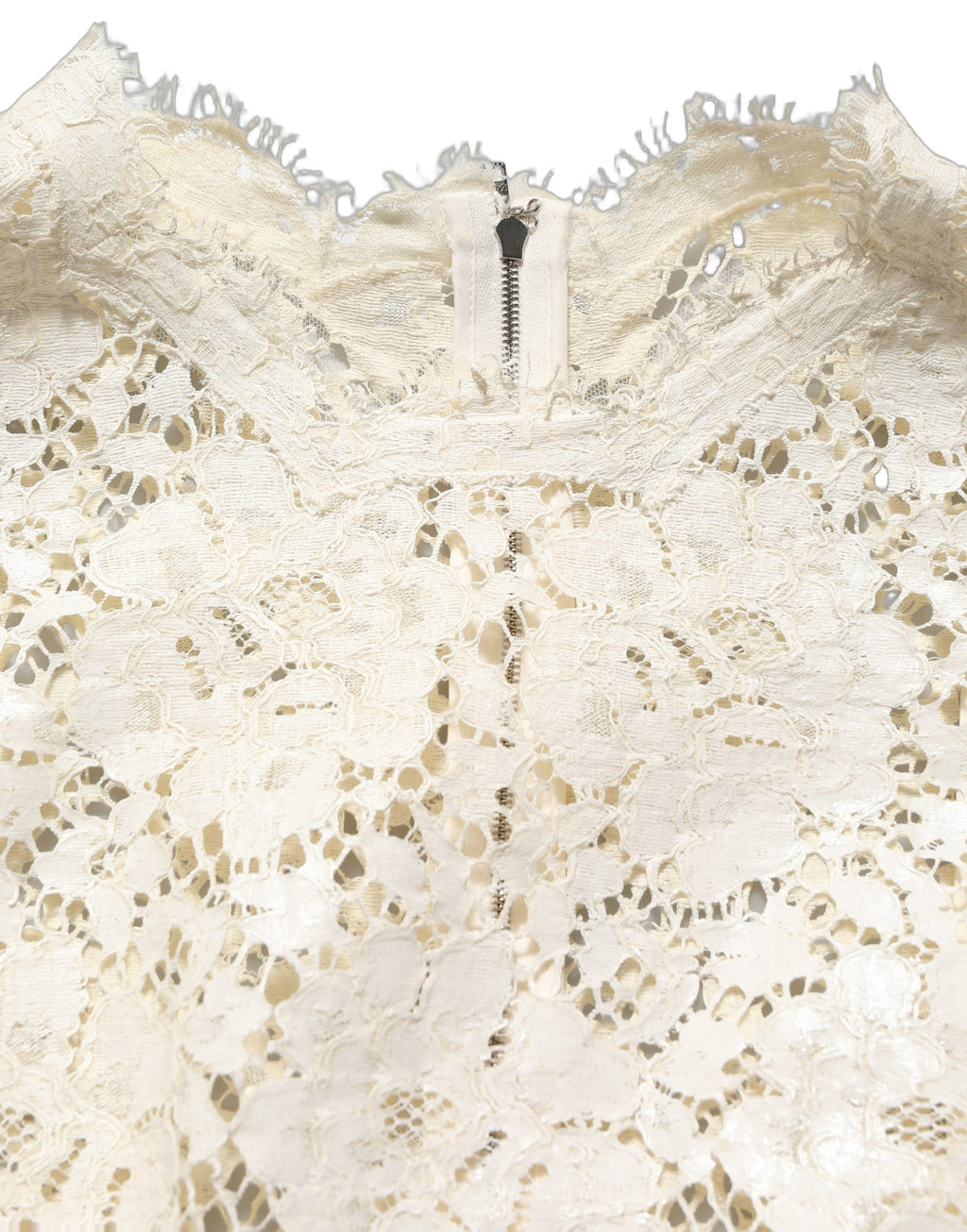 Dolce & Gabbana White Cotton Corded Lace Sleeveless Midi Dress