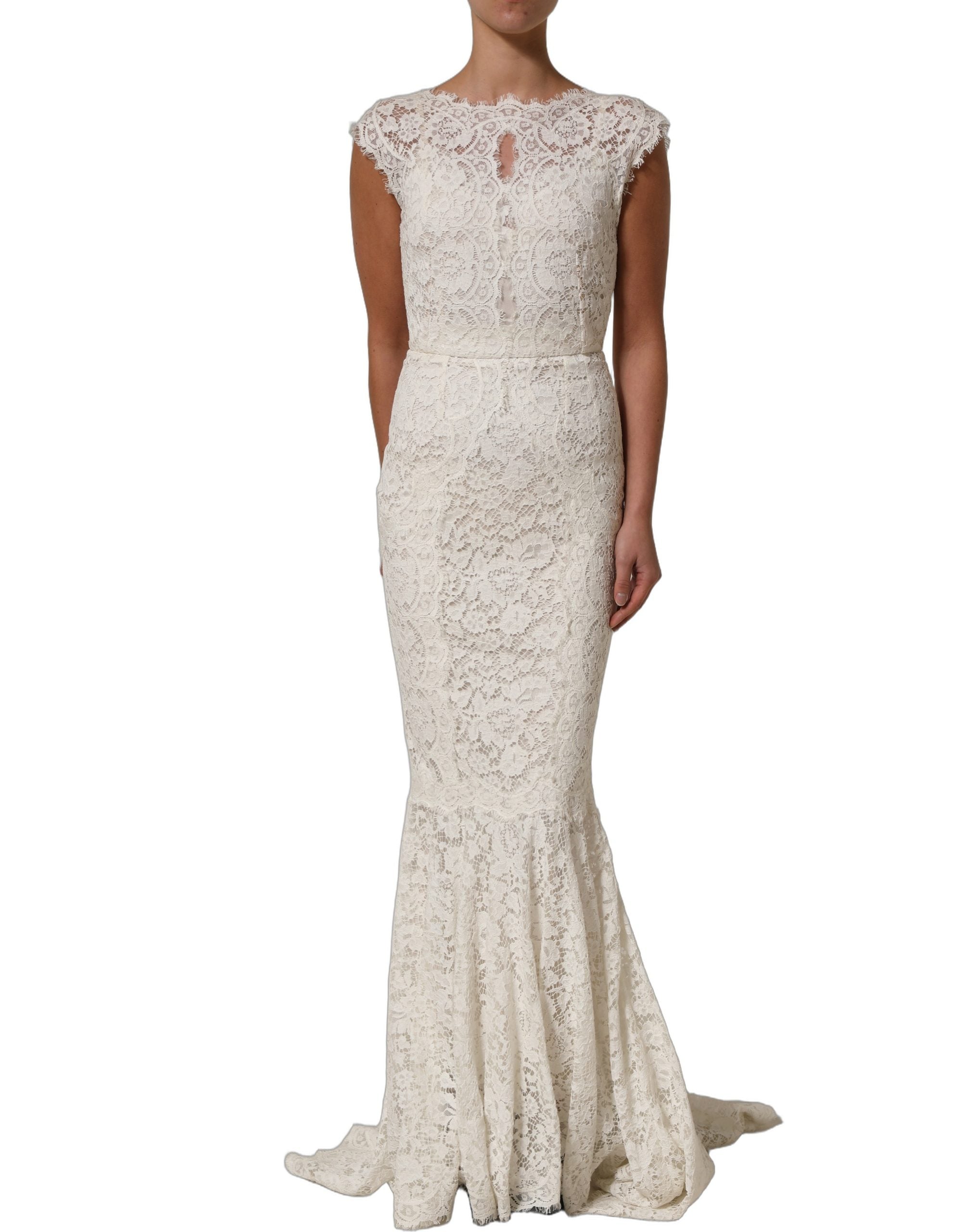 Dolce & Gabbana White Lace Viscose Sheath Long Gown Dress