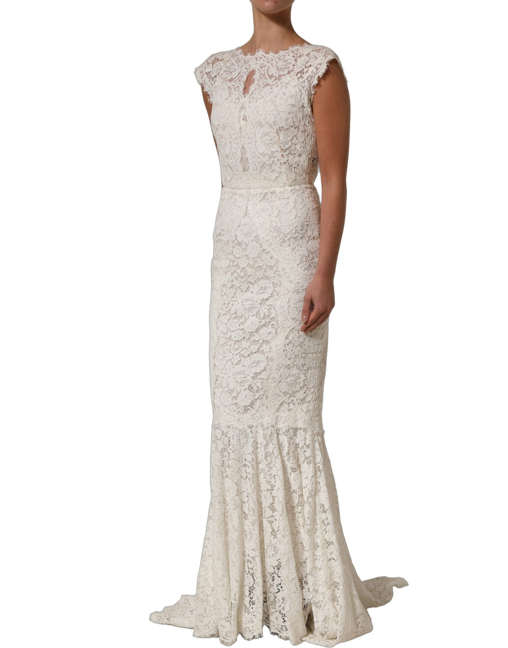Dolce & Gabbana White Lace Viscose Sheath Long Gown Dress