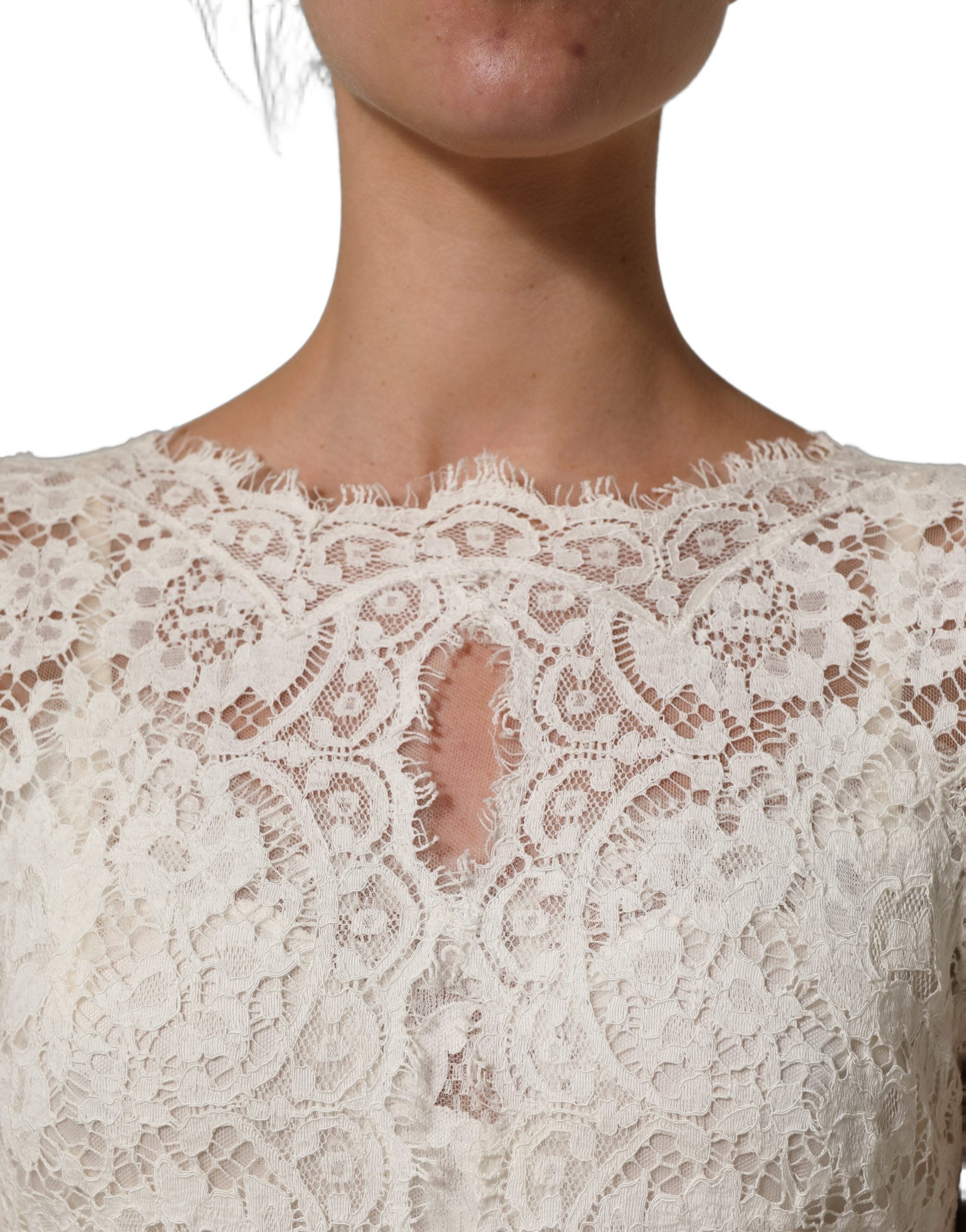 Dolce & Gabbana White Lace Viscose Sheath Long Gown Dress