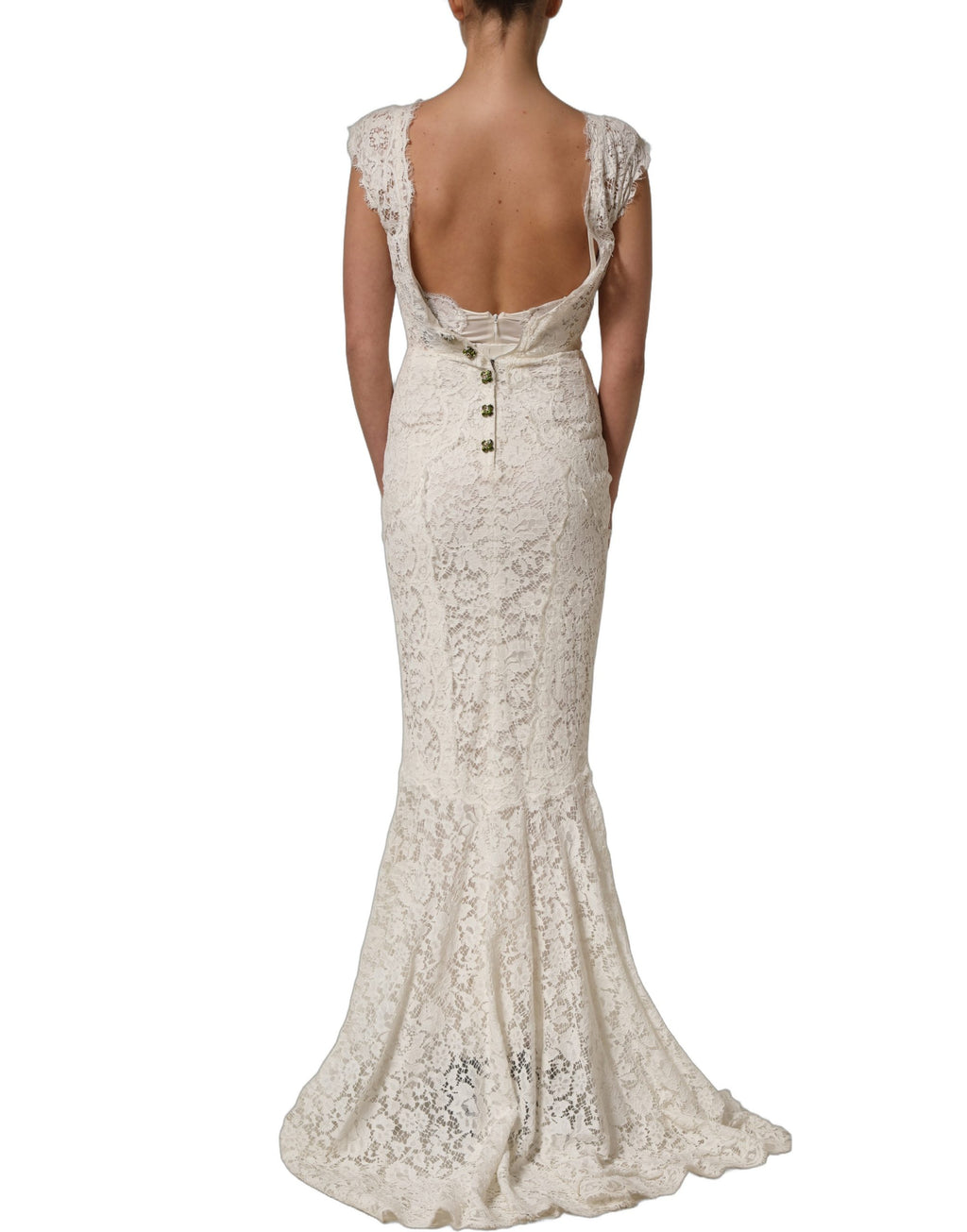 Dolce & Gabbana White Lace Viscose Sheath Long Gown Dress