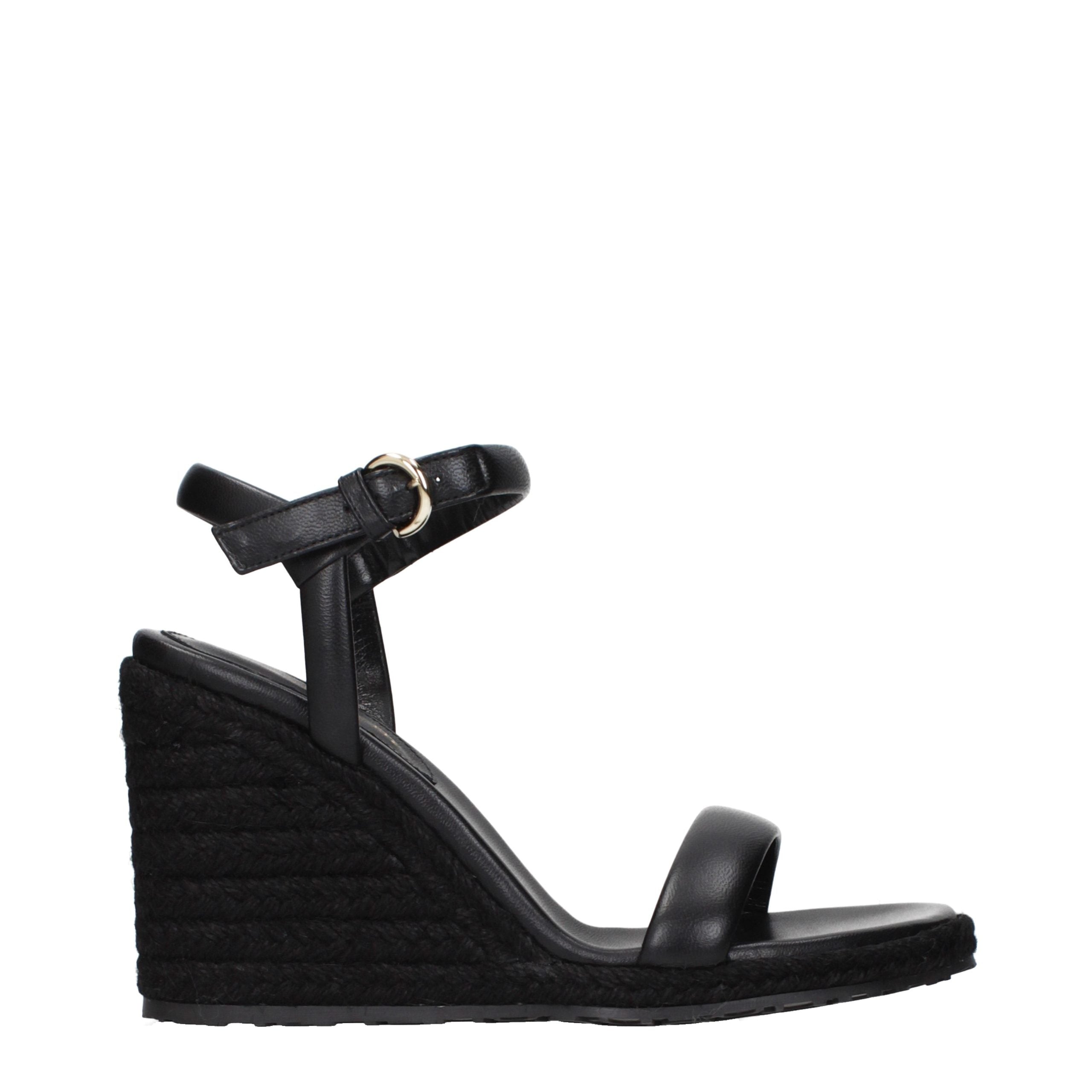 Gianvito Rossi Black Leather Wedge Sandals