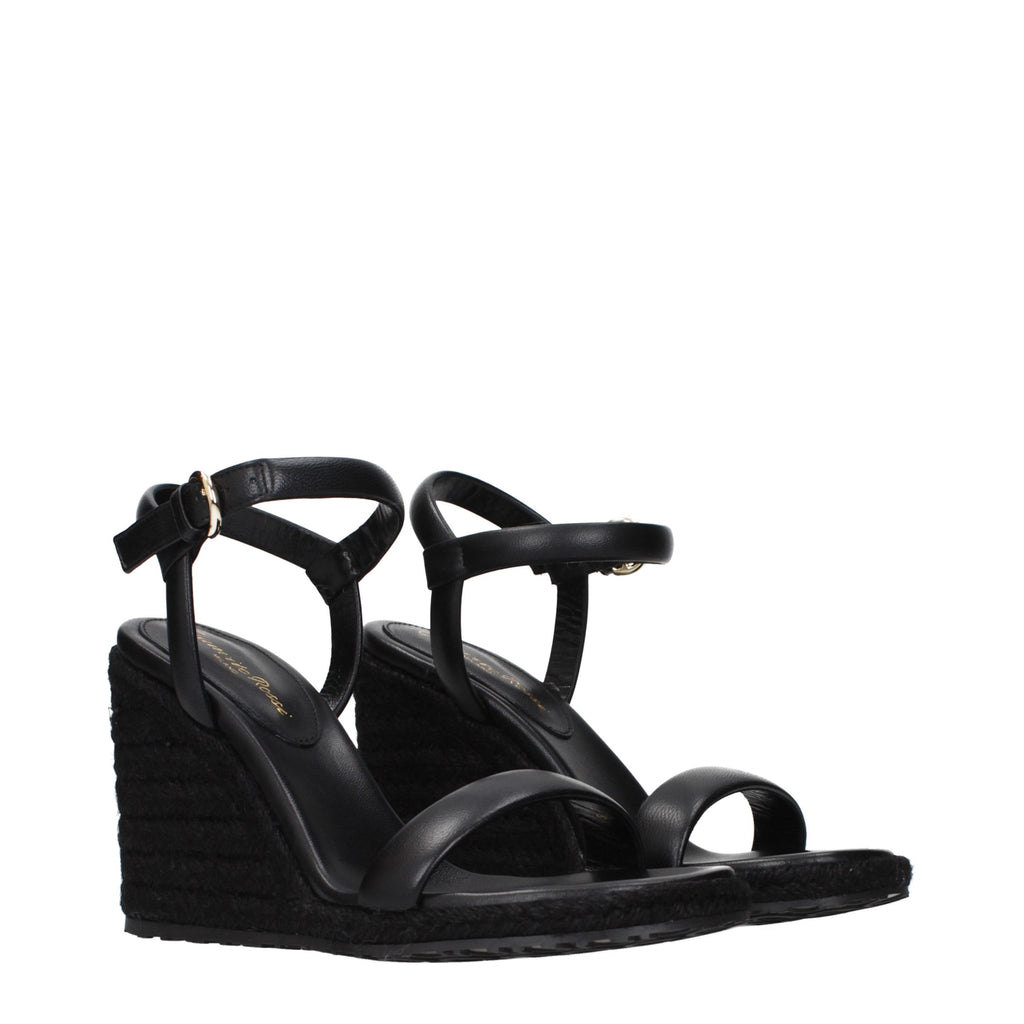 Gianvito Rossi Black Leather Wedge Sandals