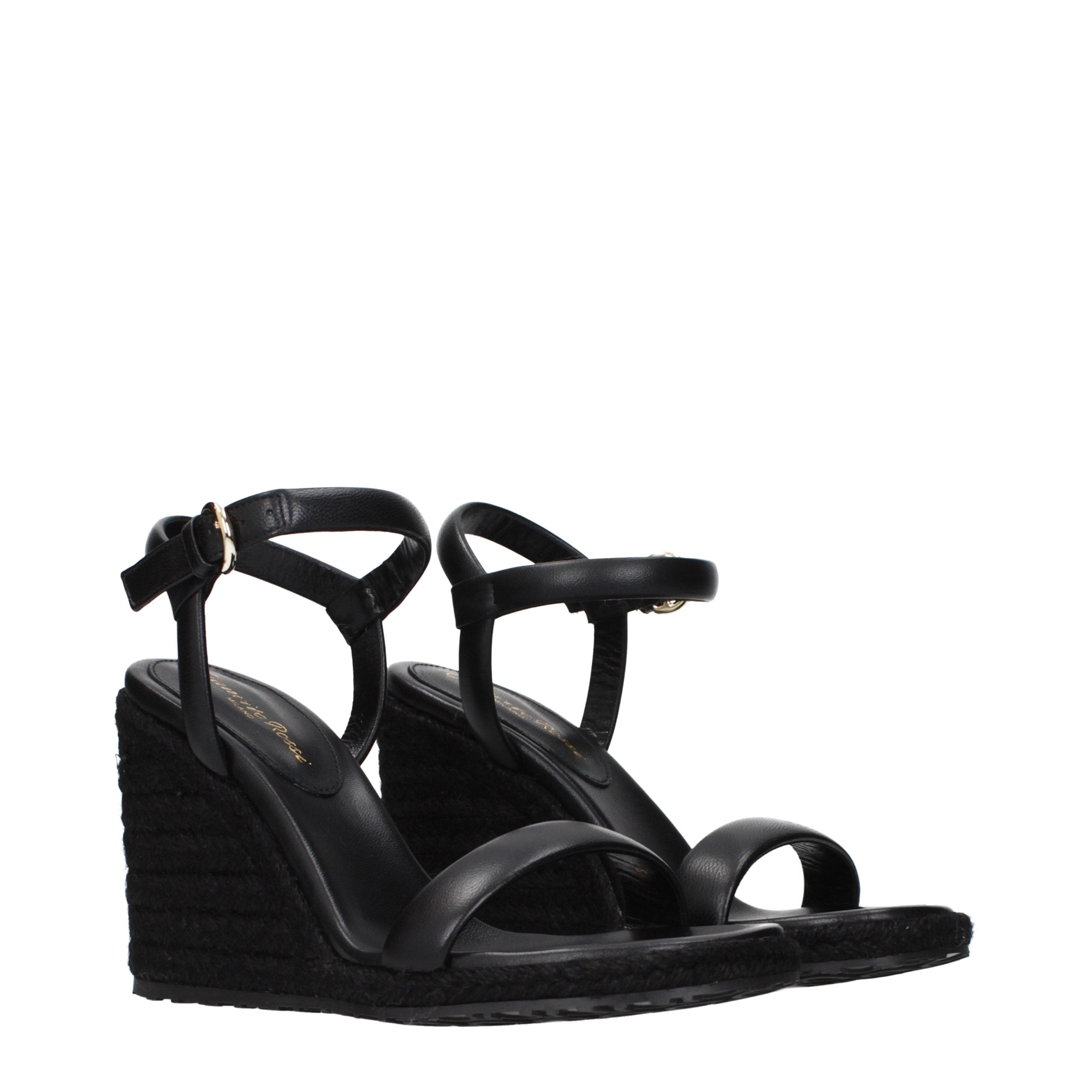 Gianvito Rossi Black Leather Wedge Sandals