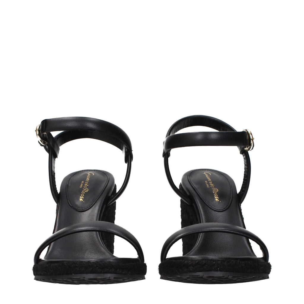 Gianvito Rossi Black Leather Wedge Sandals