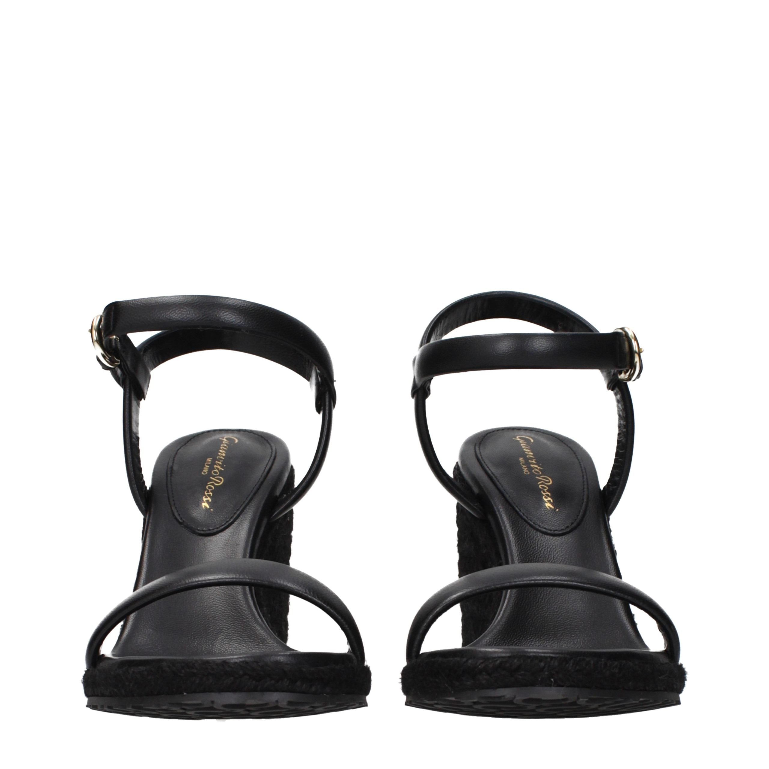 Gianvito Rossi Black Leather Wedge Sandals