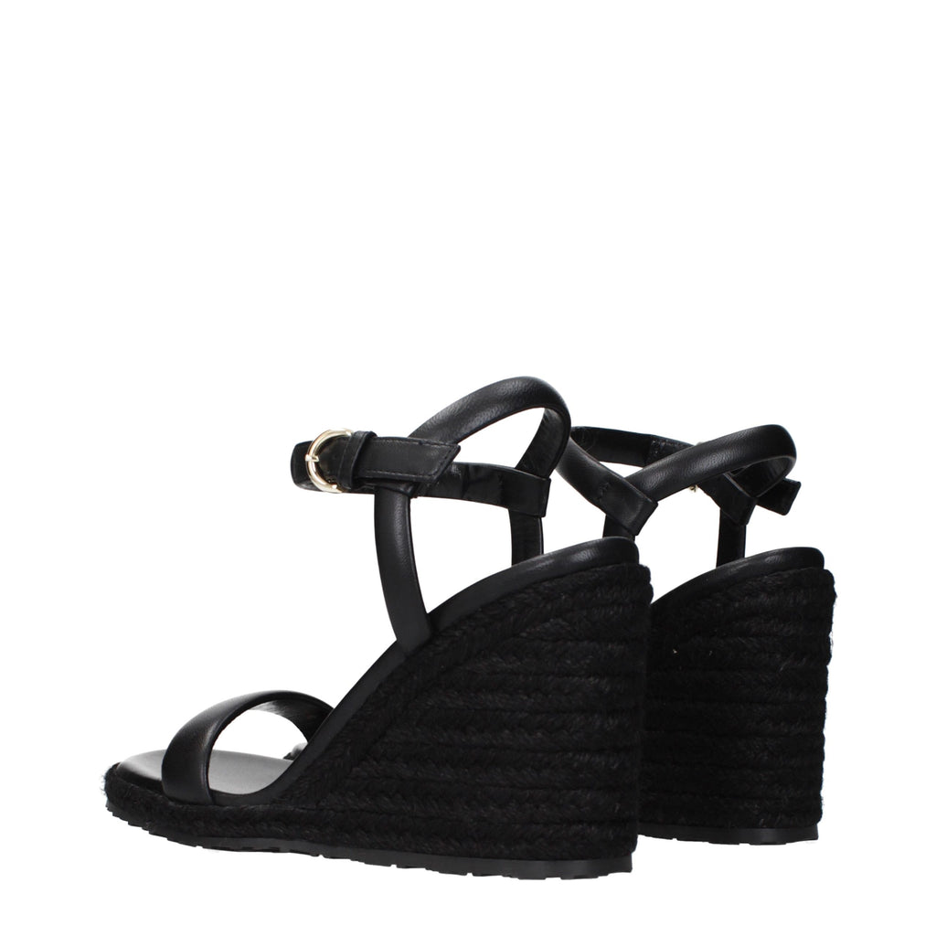 Gianvito Rossi Black Leather Wedge Sandals