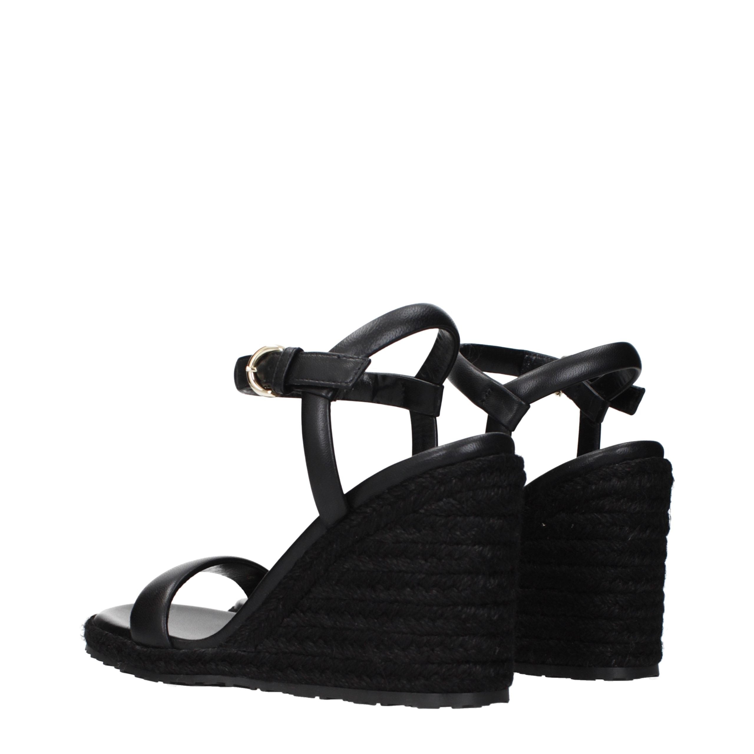 Gianvito Rossi Black Leather Wedge Sandals