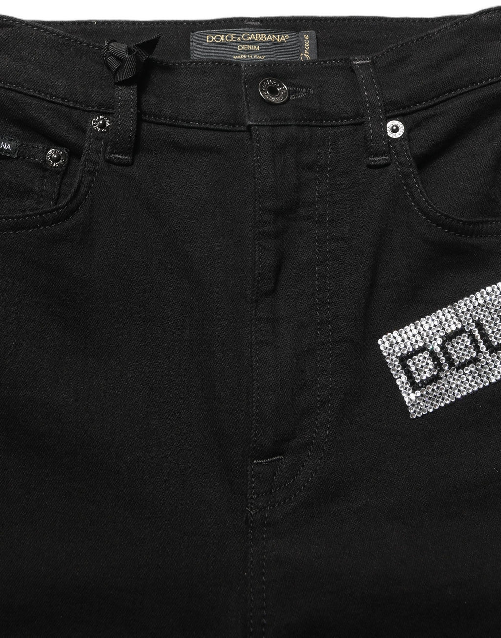 Dolce & Gabbana Black Grace Rhinestone HighWaist Denim Jeans