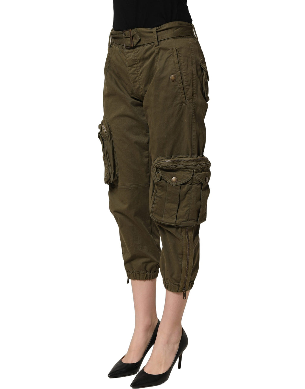 Dolce & Gabbana Olive Green High Waist Cargo Trouser Pants