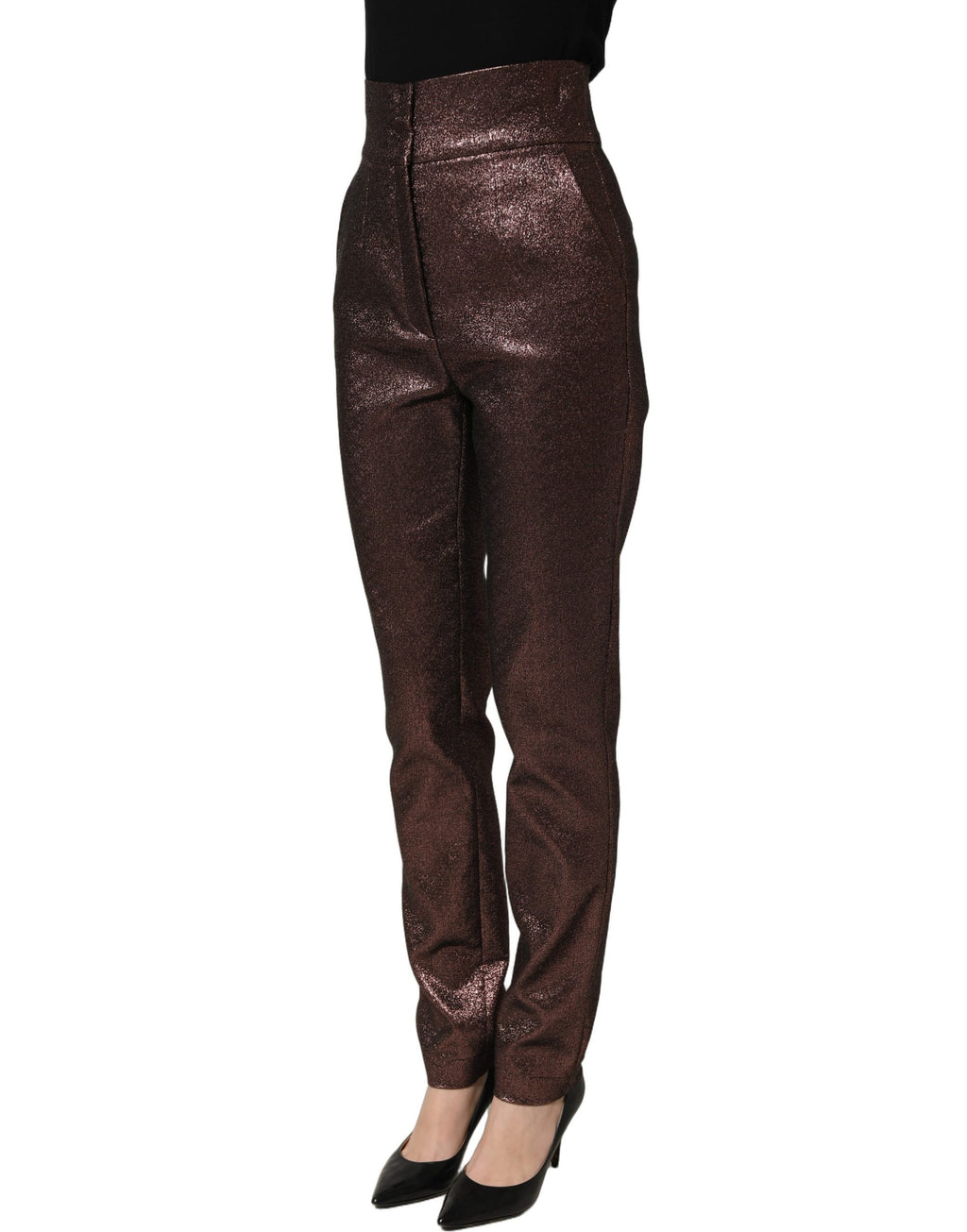 Dolce & Gabbana Metallic Brown High Waist Tapered Leg Pants