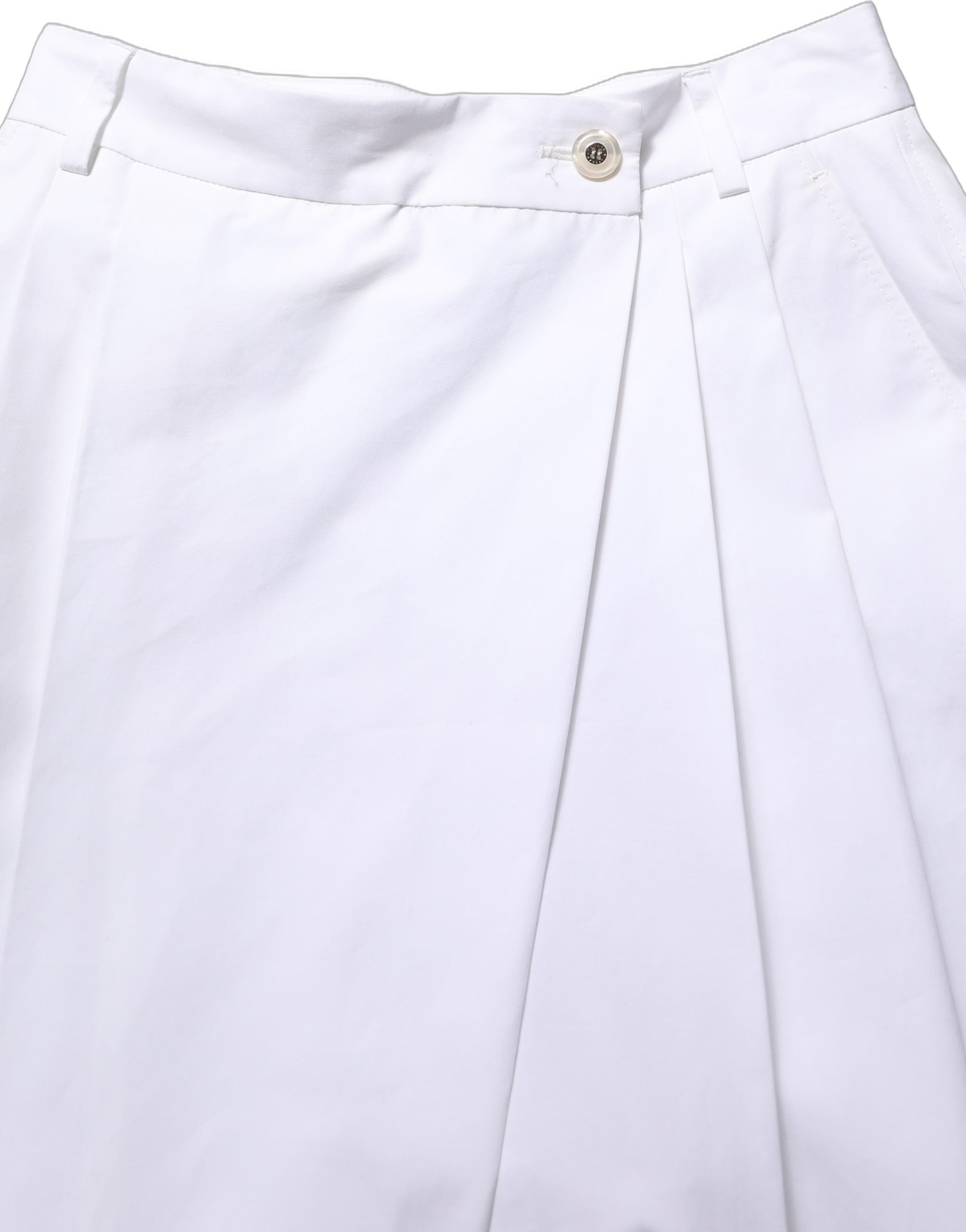 Dolce & Gabbana White Cotton High Waist Pleated Wide Leg Pants