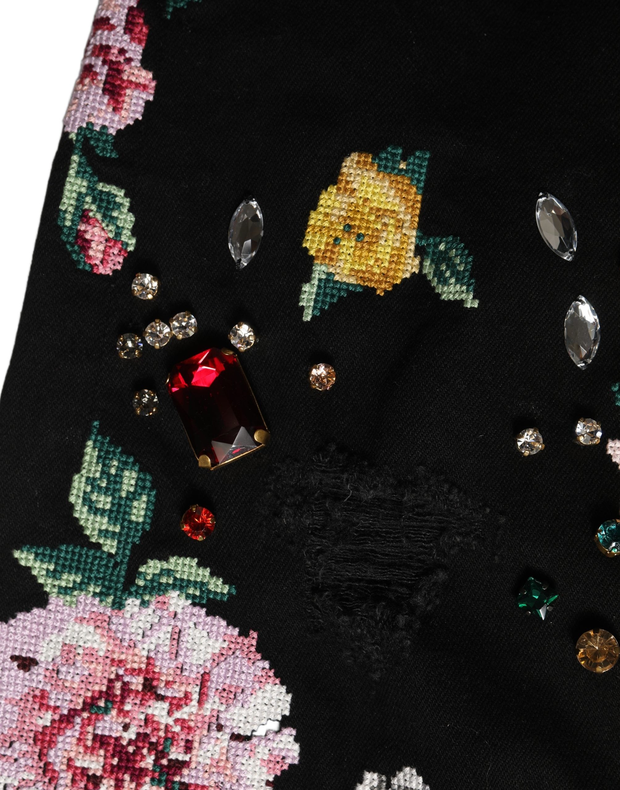 Dolce & Gabbana Black Floral Cotton High Waist Tapered Pants