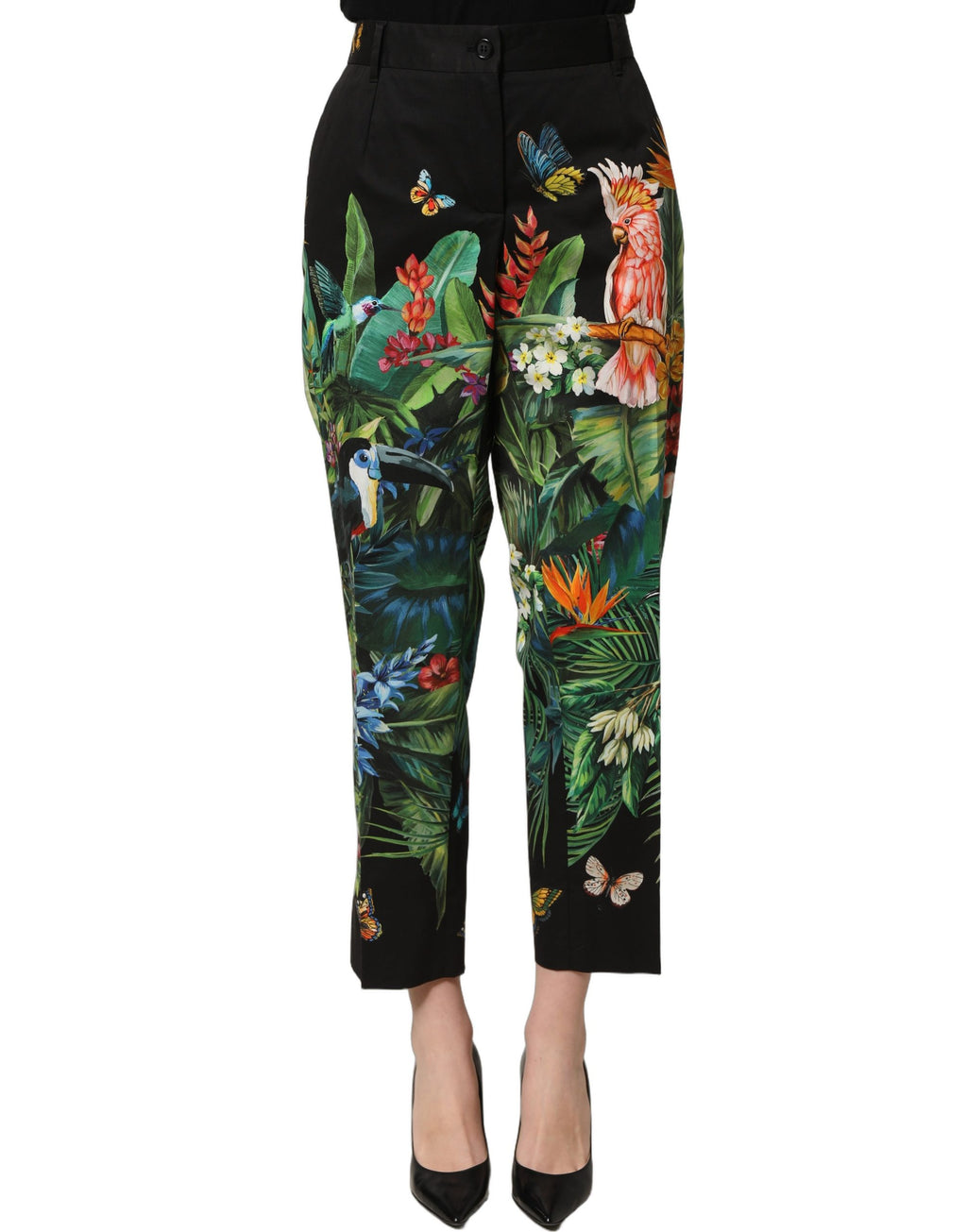 Dolce & Gabbana Black Tropical Print Cotton HighWaist Pants