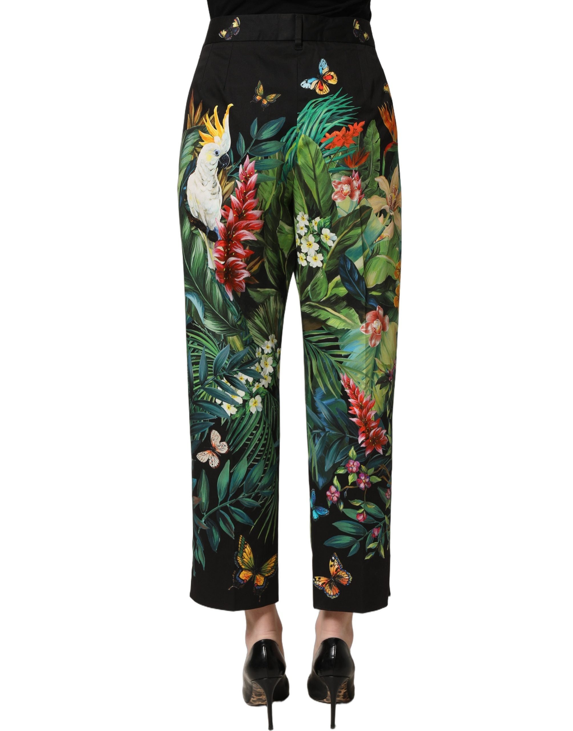 Dolce & Gabbana Black Tropical Print Cotton HighWaist Pants