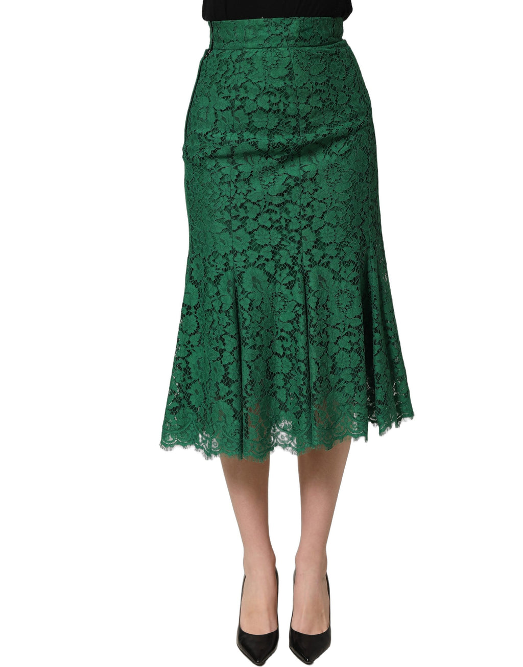 Dolce & Gabbana Green Lace High Waist Mermaid Midi Skirt