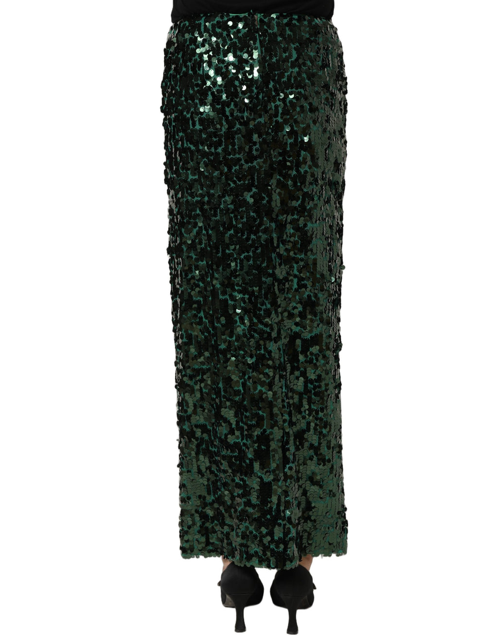 Dolce & Gabbana Green Sequin High Waist Pencil Cut Midi Skirt