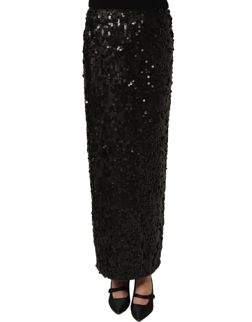 Dolce & Gabbana Black Sequin High Waist Pencil Midi Skirt