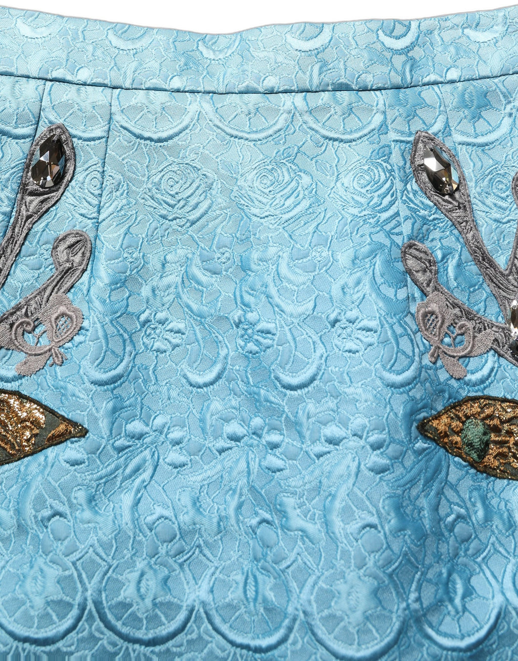 Dolce & Gabbana Blue Jacquard Embroidered A-line Midi Skirt