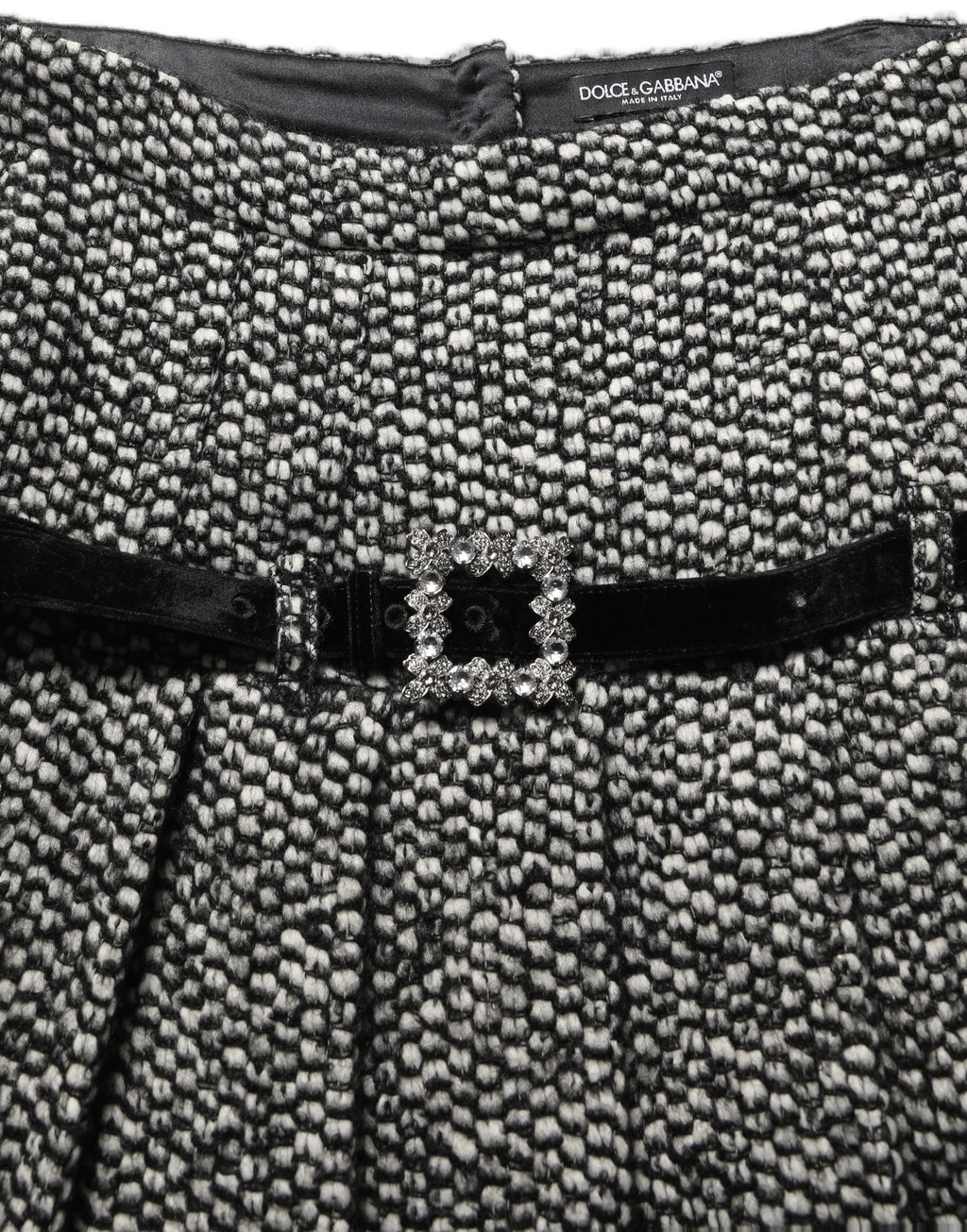 Dolce & Gabbana Black White Tweed High Waist Pleated Skirt