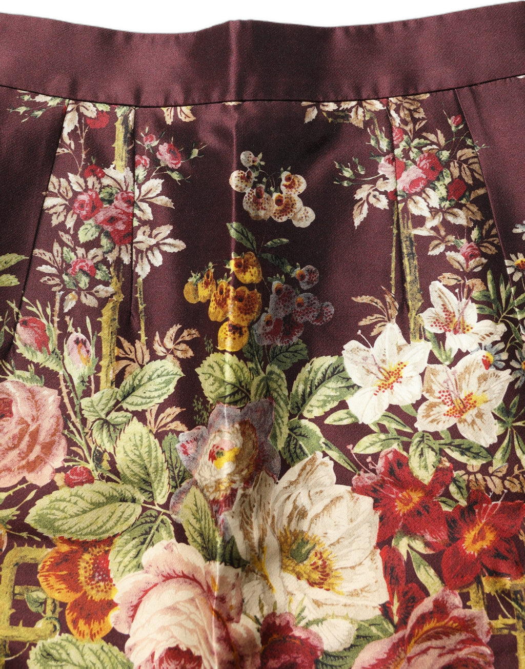 Dolce & Gabbana Burgundy Floral HighWaist A-line Mini Skirt