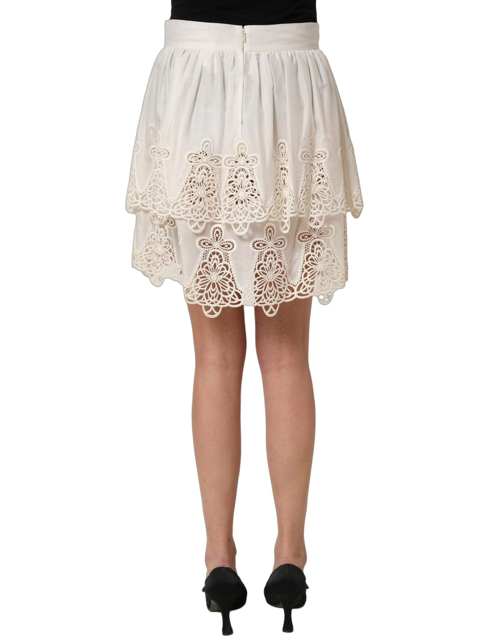 Dolce & Gabbana White Floral Embroidered A-line Mini Skirt