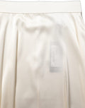 Dolce & Gabbana Off White Lace Trimmed Satin High Waist Skirt