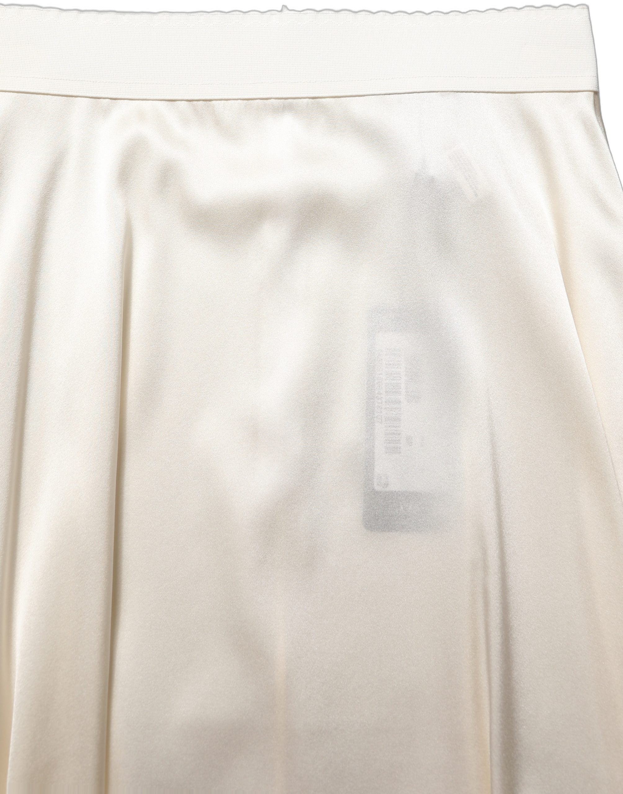 Dolce & Gabbana Off White Lace Trimmed Satin High Waist Skirt