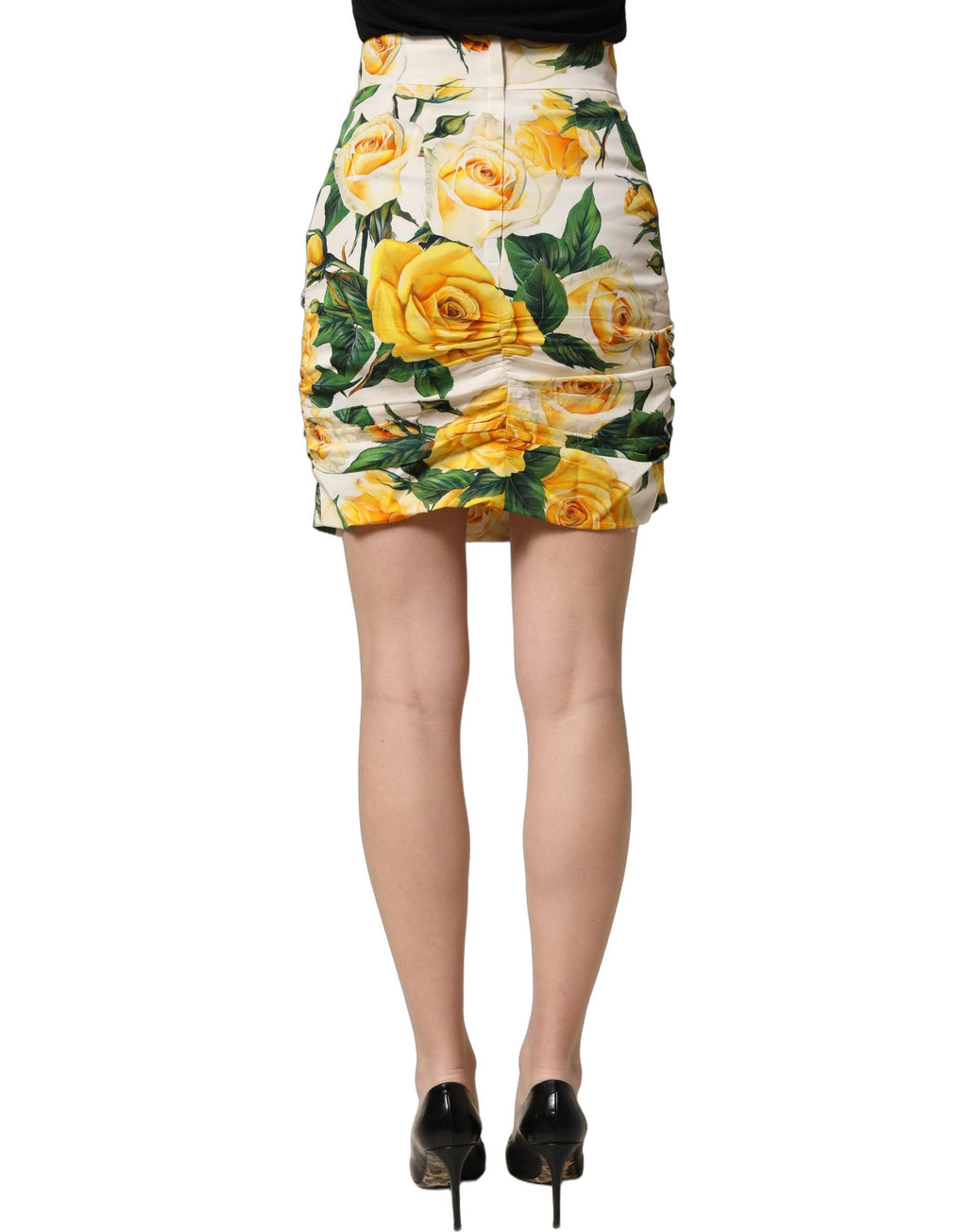 Dolce & Gabbana White Rose Print HighWaist Sheath Mini Skirt