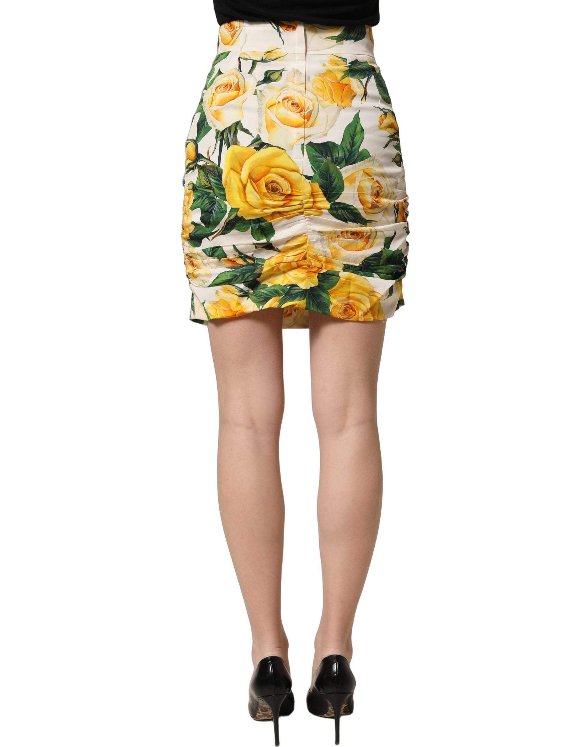 Dolce & Gabbana White Rose Print HighWaist Sheath Mini Skirt