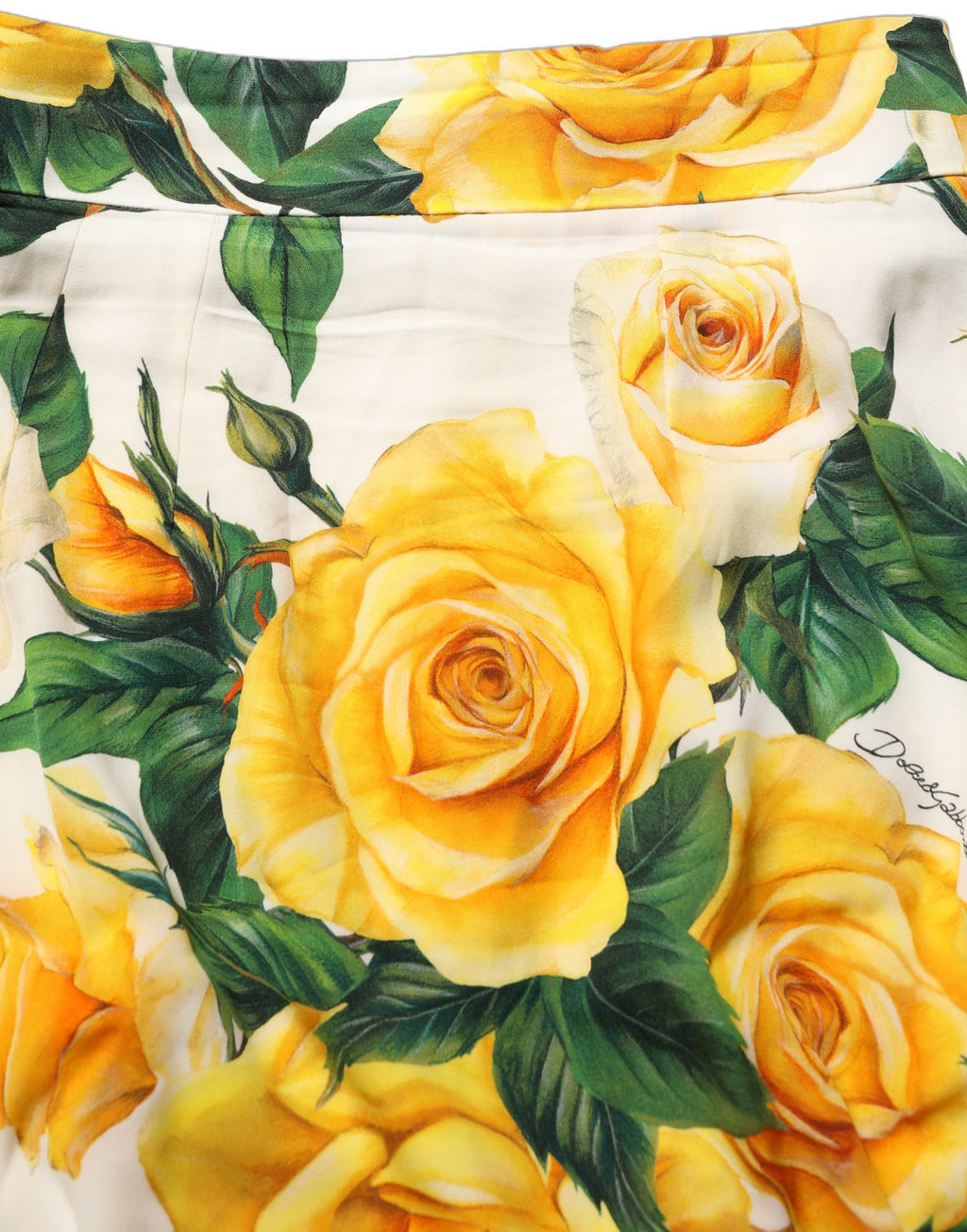 Dolce & Gabbana White Rose Print HighWaist Sheath Mini Skirt