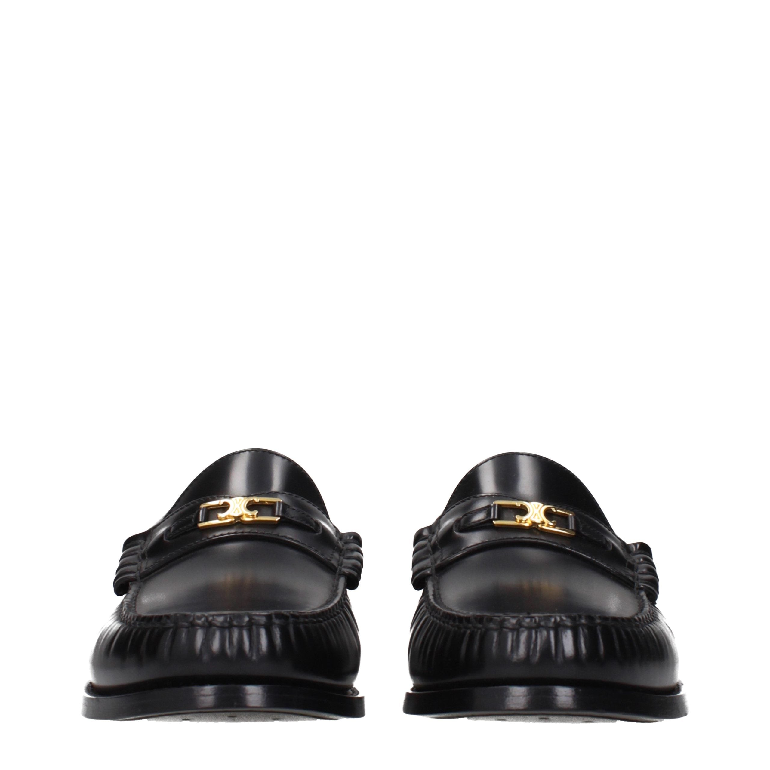 Celine Black Leather Slip-On Loafers