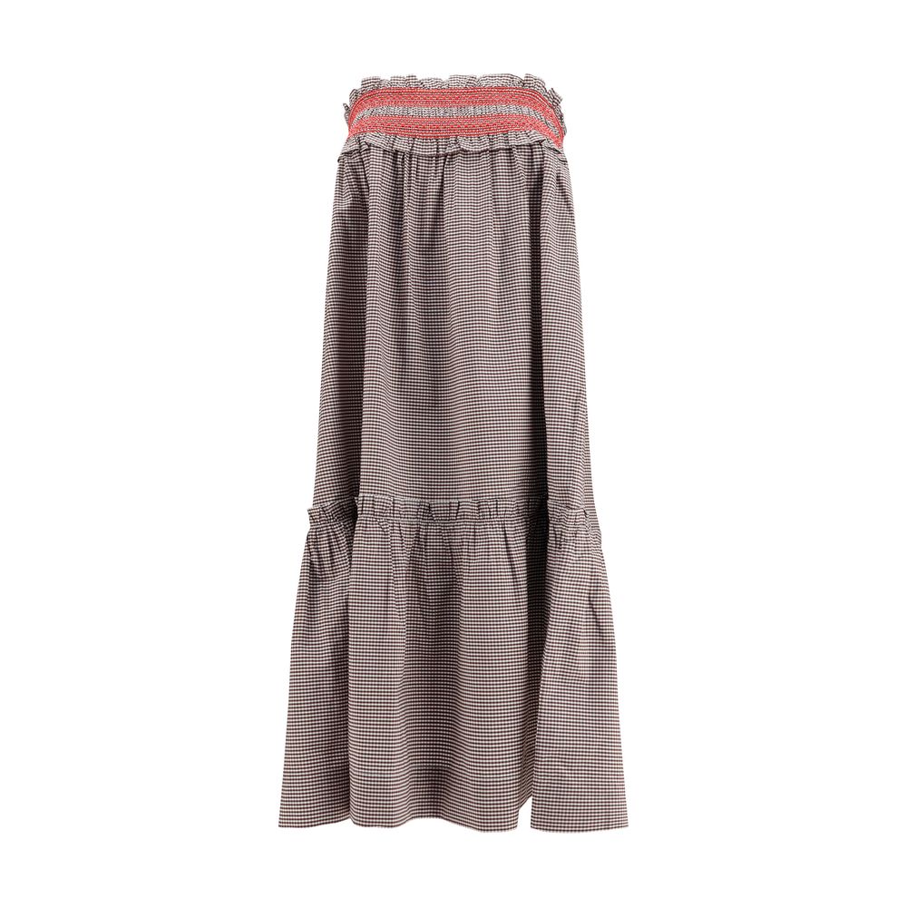 Ganni Brown Cotton Midi Skirt