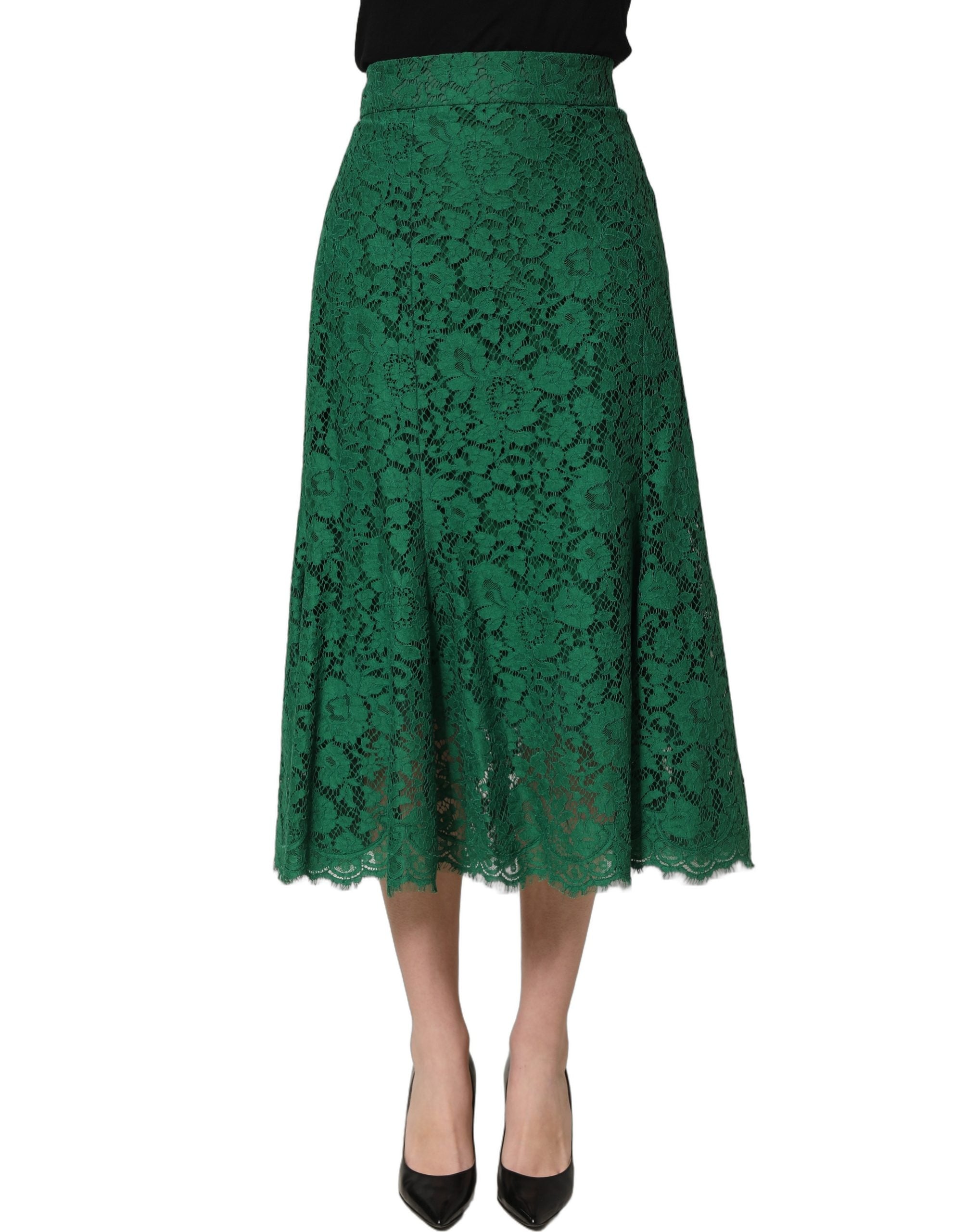 Dolce & Gabbana Green Lace High Waist Mermaid Midi Skirt