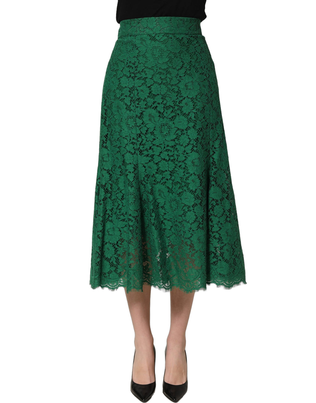 Dolce & Gabbana Green Lace High Waist Mermaid Midi Skirt