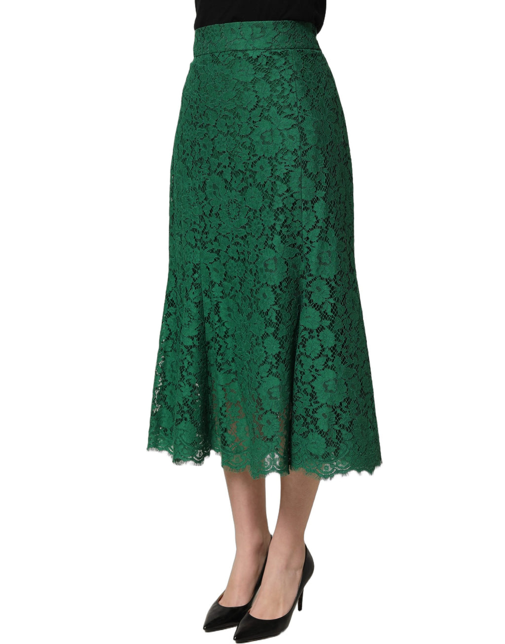 Dolce & Gabbana Green Lace High Waist Mermaid Midi Skirt