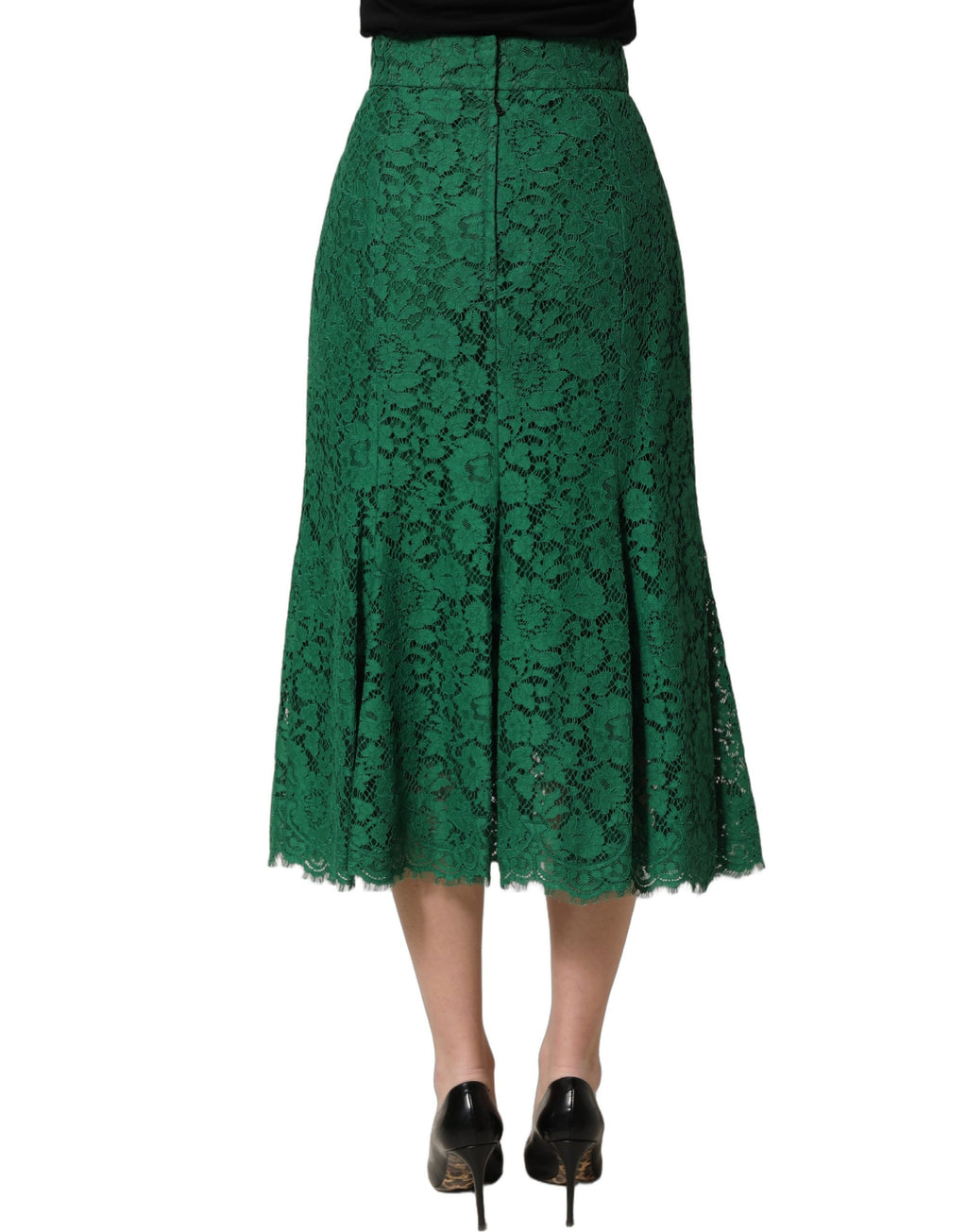 Dolce & Gabbana Green Lace High Waist Mermaid Midi Skirt
