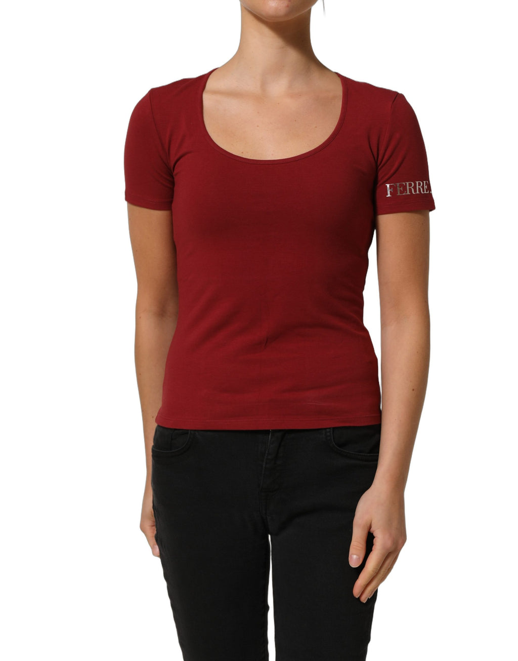 Ferre Black Wool Knit Deep V-Neck Long Sleeves Top