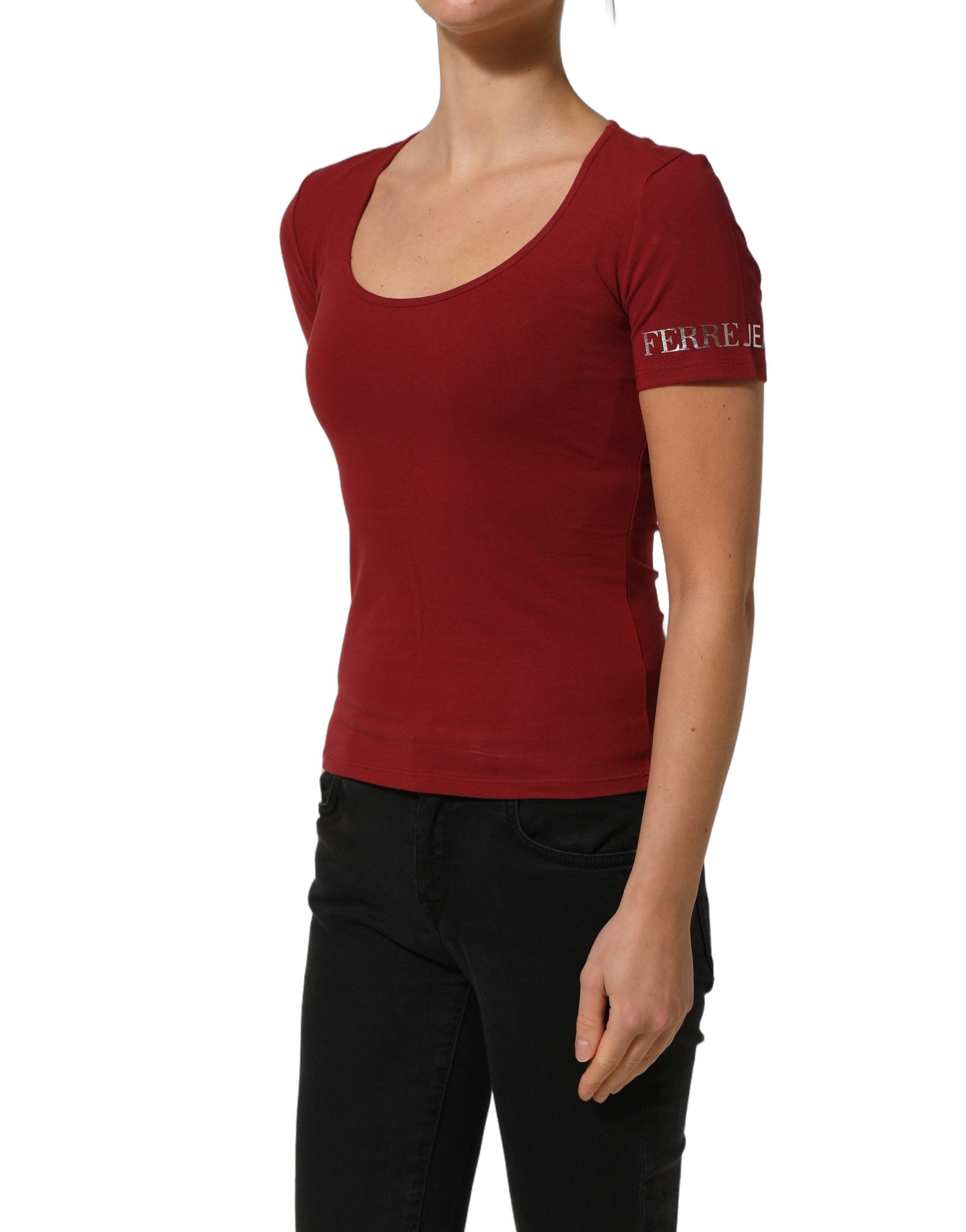 Ferre Black Wool Knit Deep V-Neck Long Sleeves Top