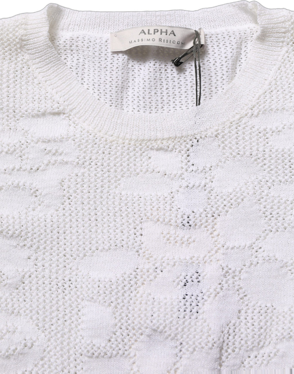 Alpha Studio White Floral Lace Knit Fabric Short Sleeves Blouse Top