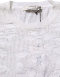 Alpha Studio White Floral Lace Knit Fabric Short Sleeves Blouse Top