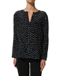 Bruno Manetti Black SIlk Long Sleeves Deep V-neck Blouse Top