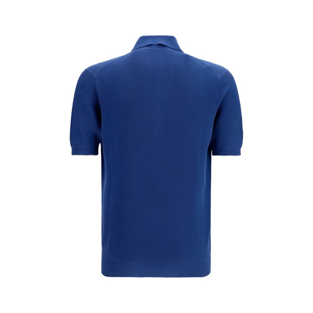 Brunello Cucinelli Blue Cotton Polo Shirt