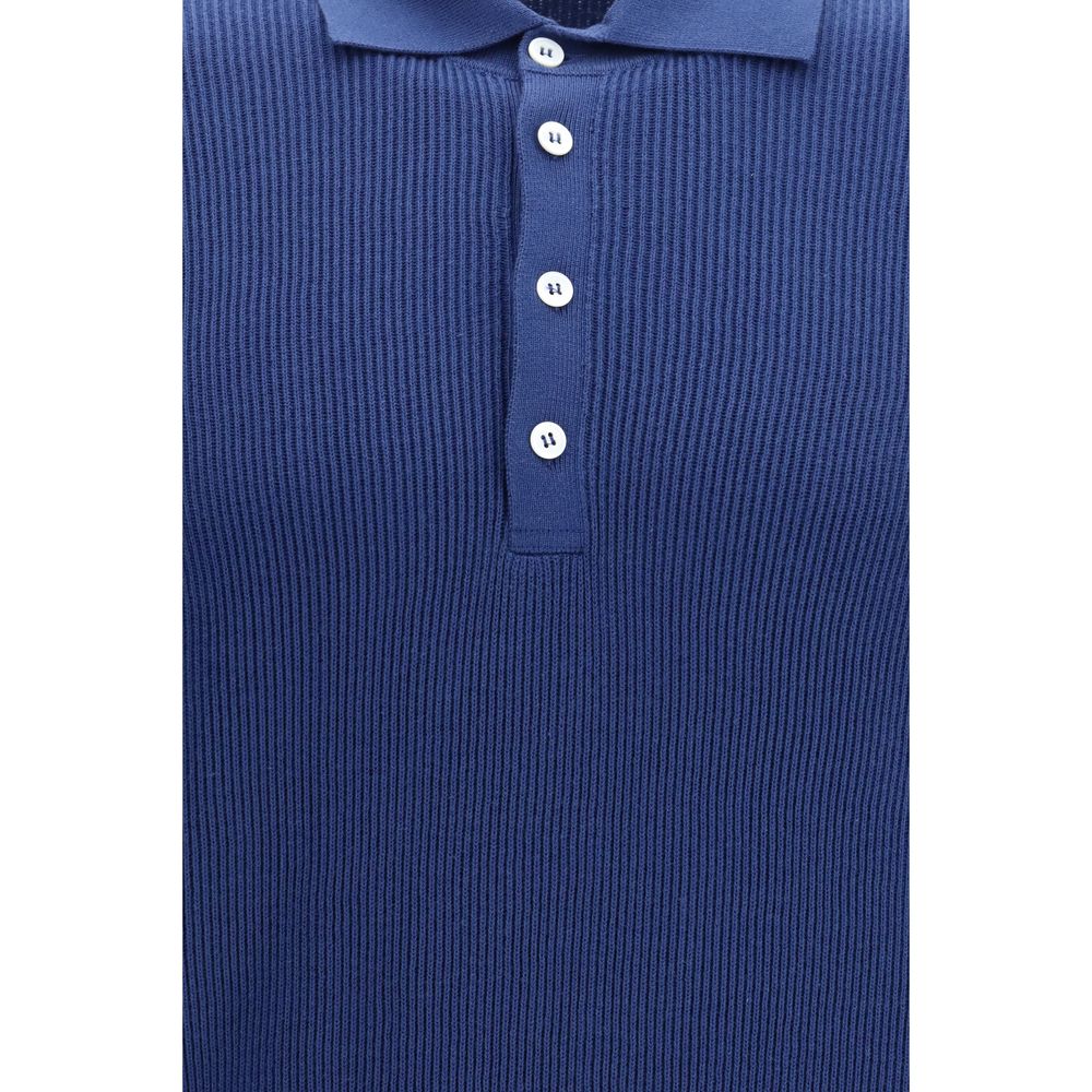 Brunello Cucinelli Blue Cotton Polo Shirt