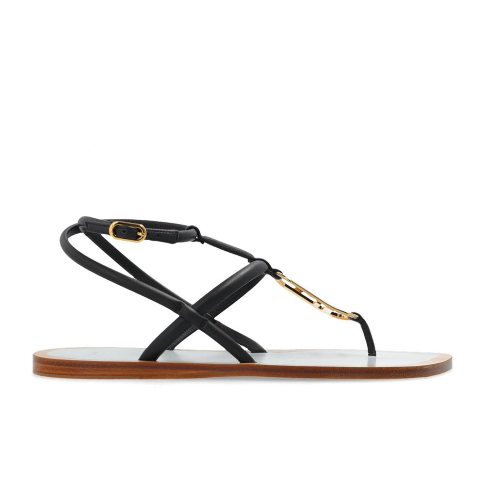 Fendi Black Leather Flat Sandals