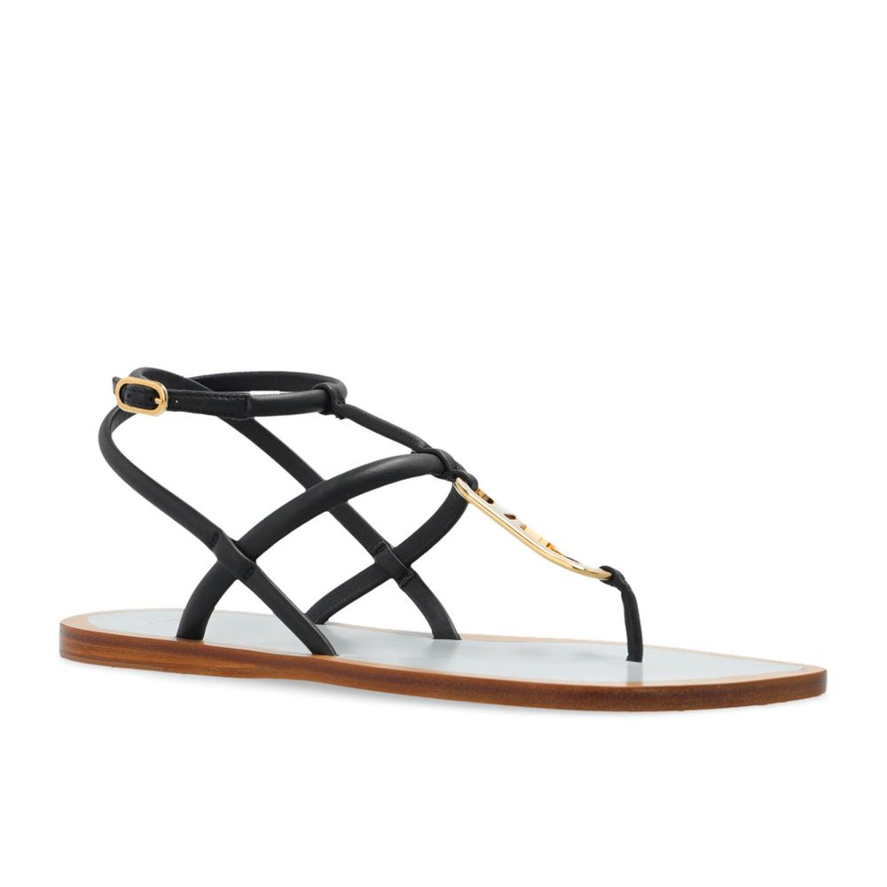 Fendi Black Leather Flat Sandals