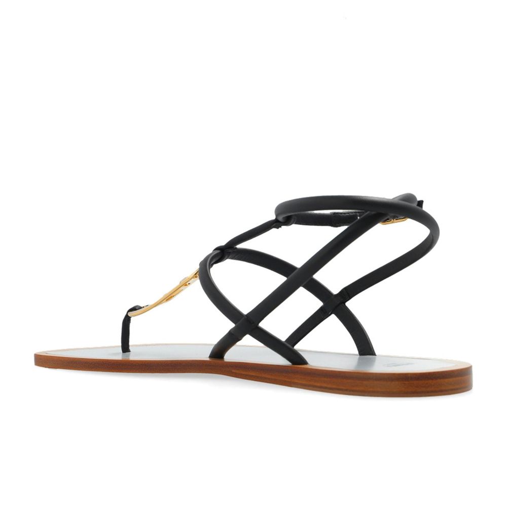 Fendi Black Leather Flat Sandals