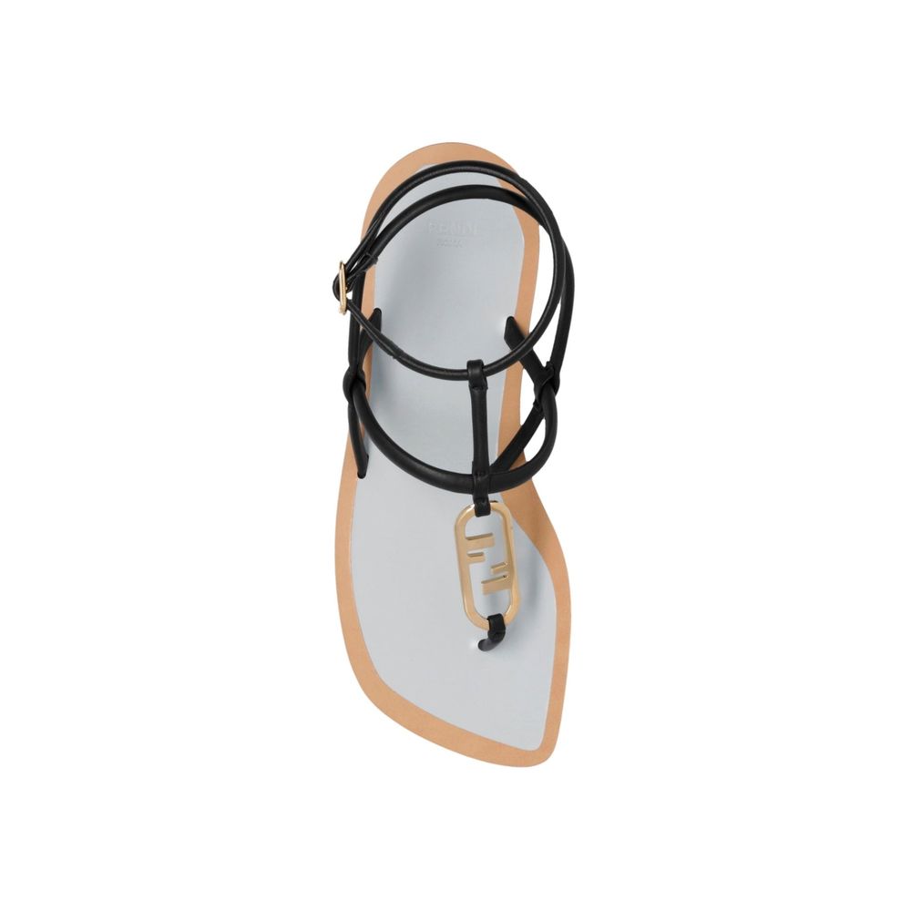 Fendi Black Leather Flat Sandals